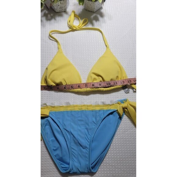 Becca By Rebecca Virtue Bikini Set Womens Surf Blue/Yellow  2 PC Sz L Cup D NEW - Picture 4 of 7